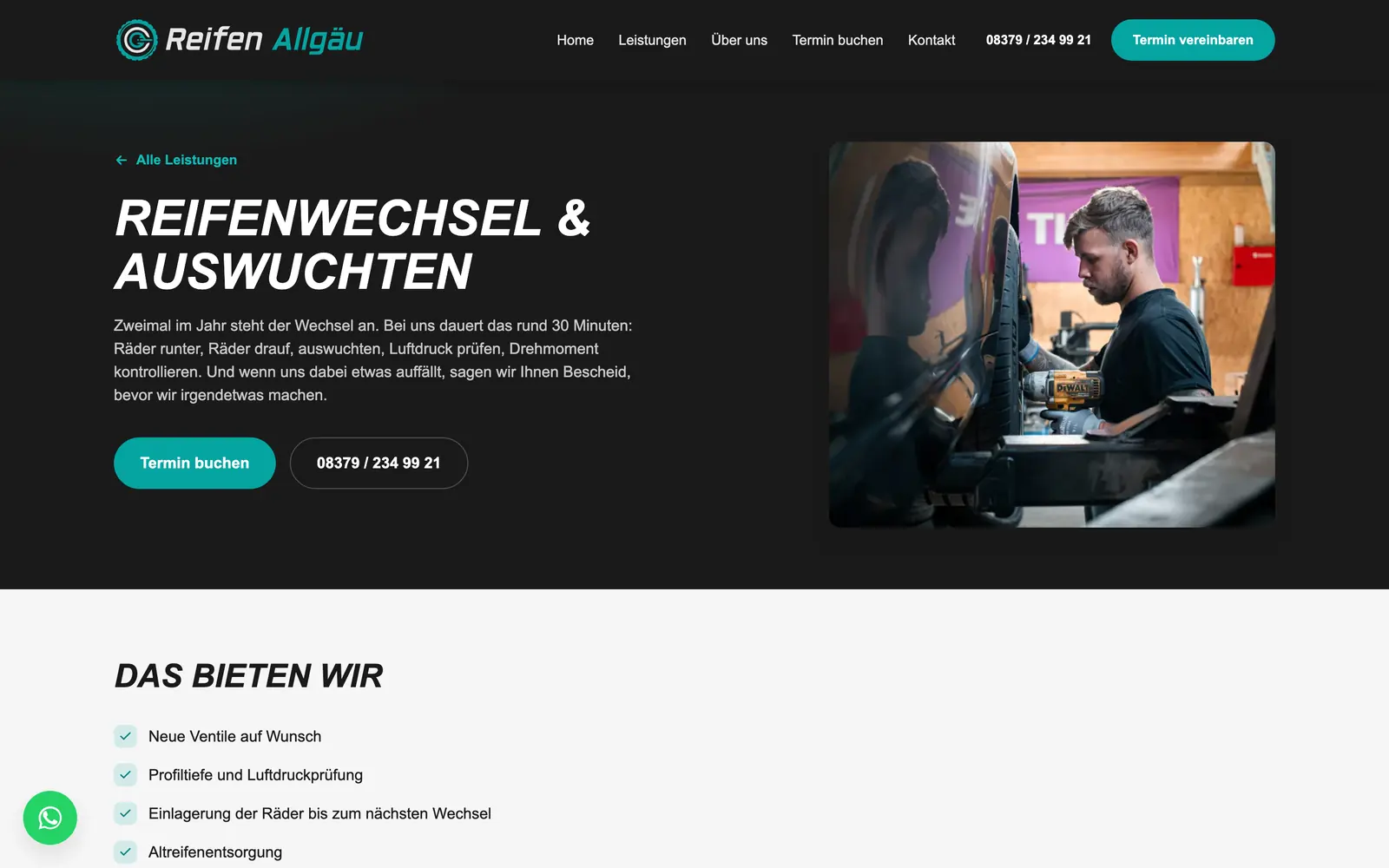 Leistungsseite Reifenwechsel und Auswuchten mit Foto vom Inhaber an der Montiermaschine